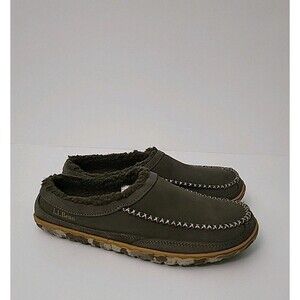 LL BEAN Mountain Slipper Scuffs Mens 7 Ash Gray Suede Leather Fleece Lined Comfy